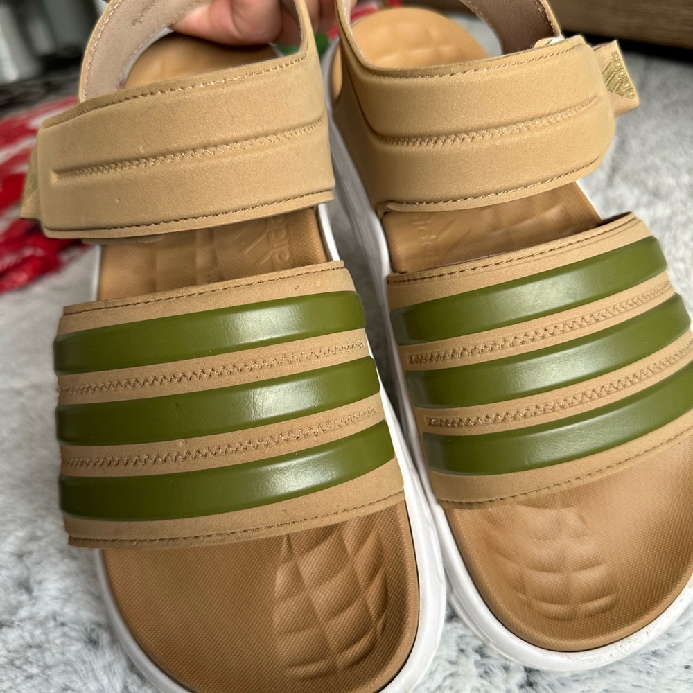 Adidas Tan and Green Sandals